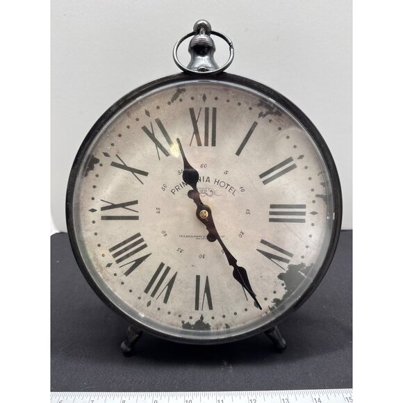 Printania Hotel Vintage-Style 1870 Black Metal Desk Clock With Roman Numerals De - Picture 1 of 8
